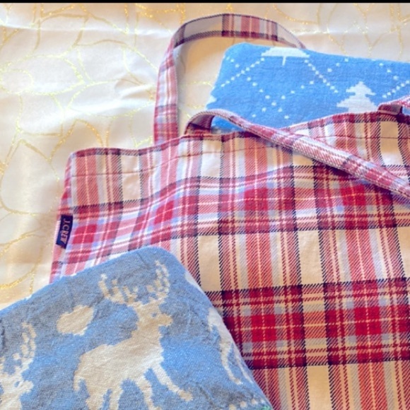 J. Crew Red Plaid Bag Fair Isle Blanket Towel Bunting Set ALL NEW Set of 3 - Picture 1 of 14